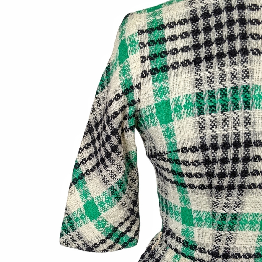 1950s/1960s Cocktail Wiggle Dress XS Vintage Petite Green Retro Tweed Wool - Picture 2 of 7